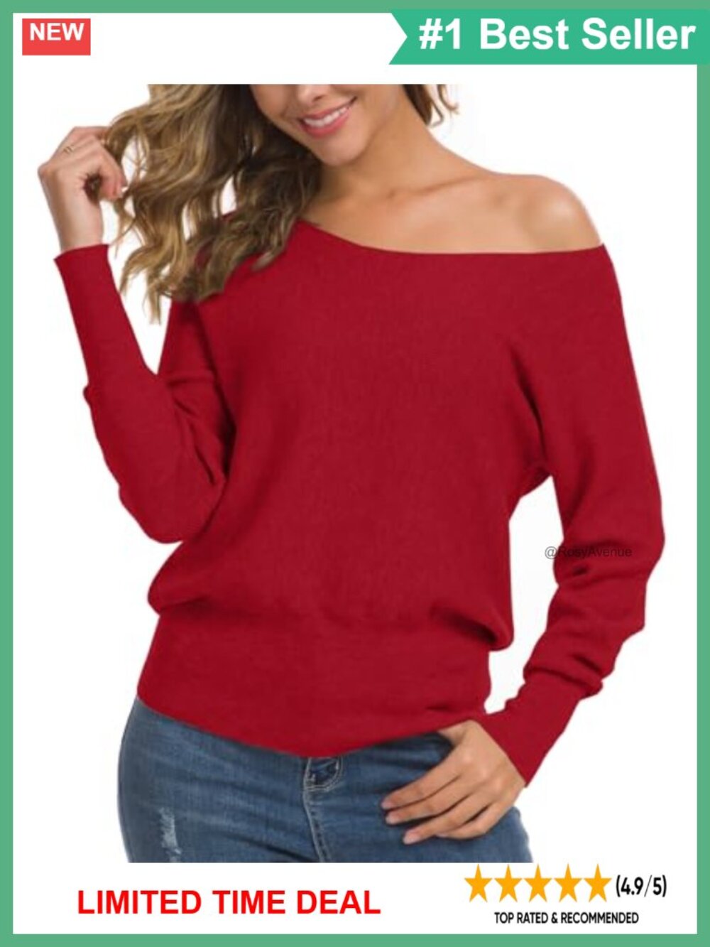 Off Shoulder Knit Pullover Sweater Long Sleeve Loose Fit Jumper